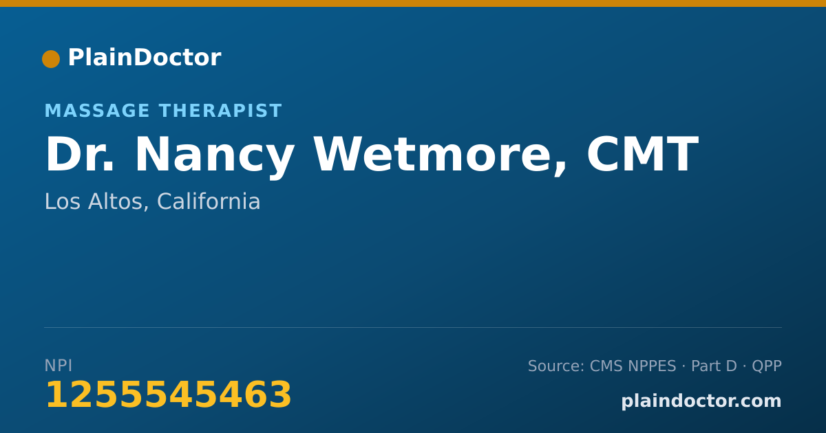 Shareable card for Nancy Wetmore, CMT - Massage Therapist, Los Altos, CA