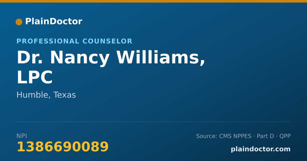 Shareable card for Nancy Williams, LPC - Professional Counselor, Humble, TX