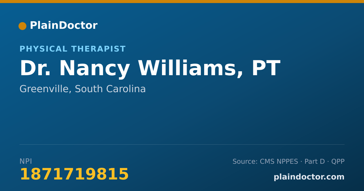 Shareable card for Nancy Williams, PT - Physical Therapist, Greenville, SC