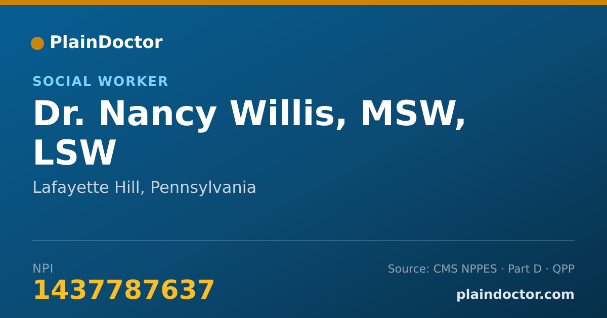 Shareable card for Nancy Willis, MSW, LSW - Social Worker, Lafayette Hill, PA