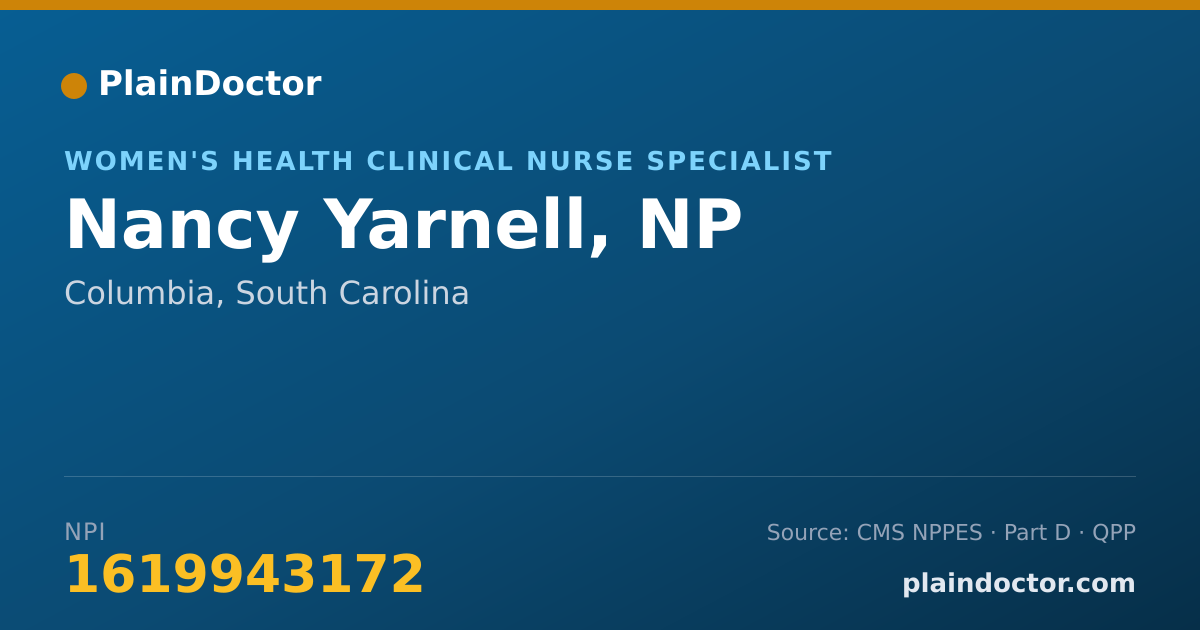 Shareable card for Nancy Yarnell, NP - Women's Health Clinical Nurse Specialist, Columbia, SC