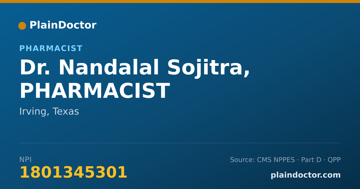 Shareable card for Nandalal Sojitra, PHARMACIST - Pharmacist, Irving, TX