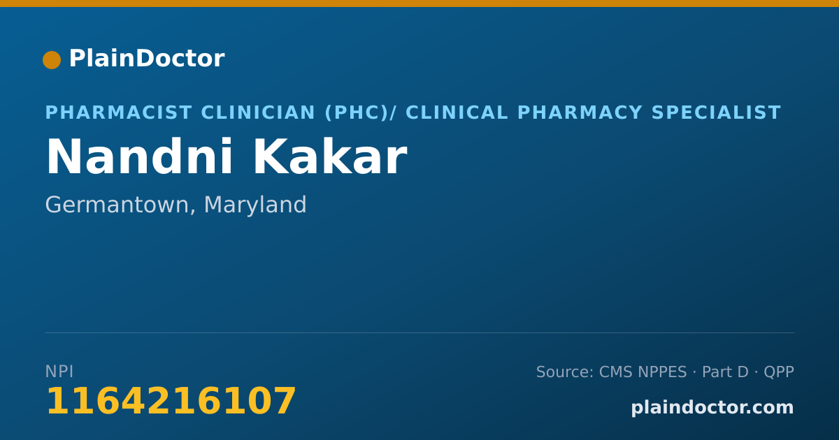 Shareable card for Nandni Kakar - Pharmacist Clinician (PhC)/ Clinical Pharmacy Specialist, Germantown, MD
