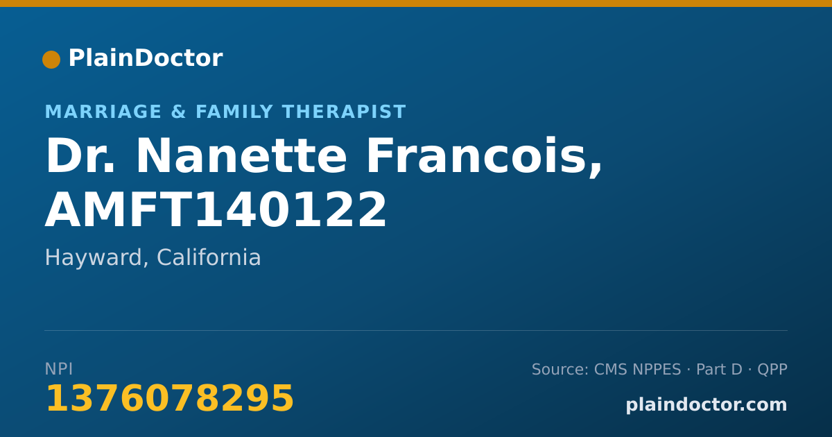 Shareable card for Nanette Francois, AMFT140122 - Marriage & Family Therapist, Hayward, CA