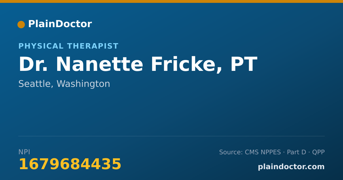 Shareable card for Nanette Fricke, PT - Physical Therapist, Seattle, WA