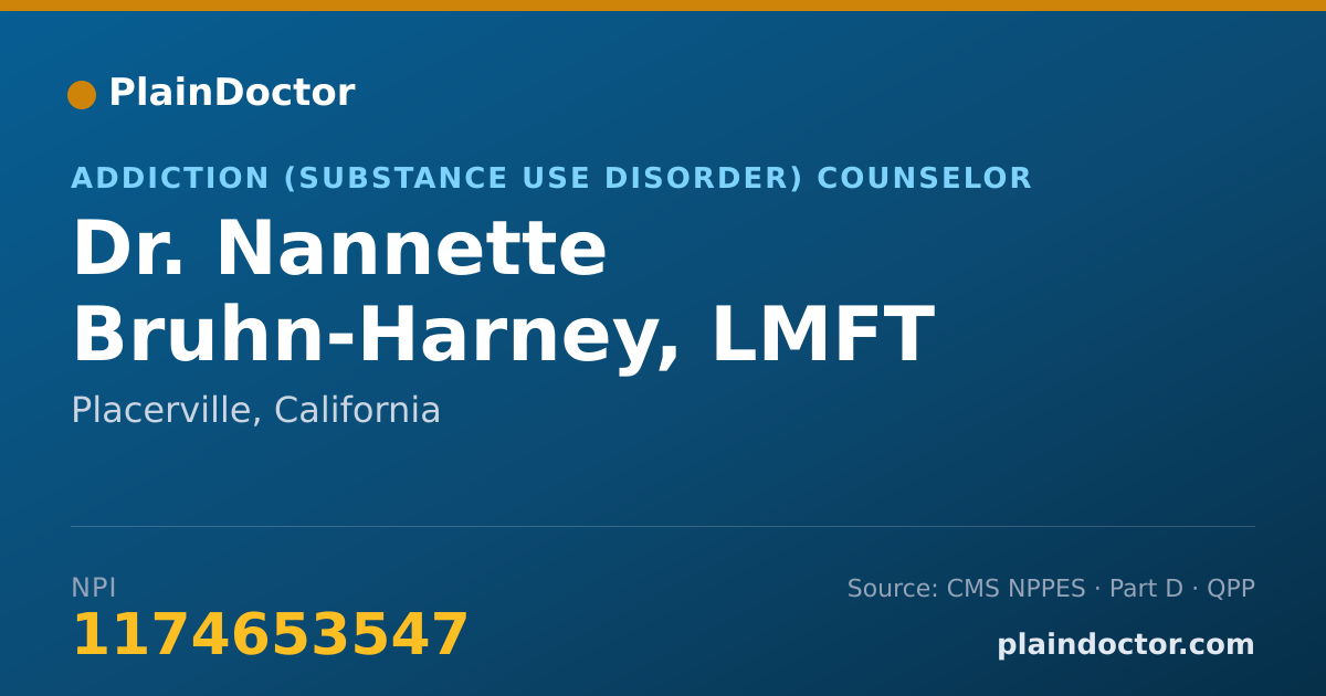 Shareable card for Nannette Bruhn-Harney, LMFT - Addiction (Substance Use Disorder) Counselor, Placerville, CA