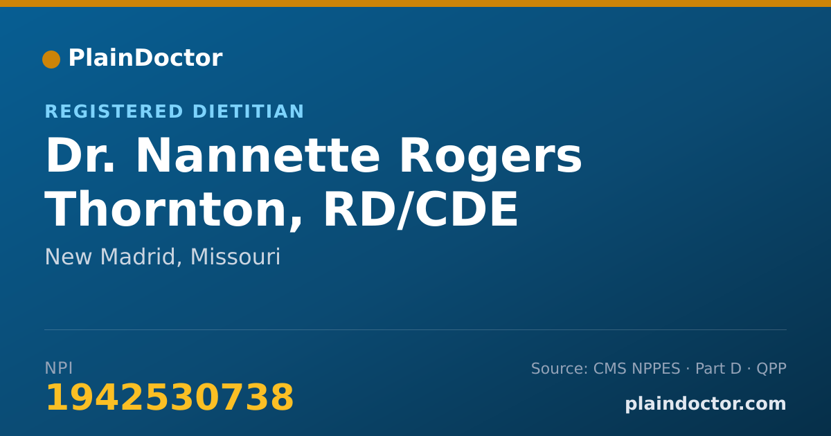 Shareable card for Nannette Rogers Thornton, RD/CDE - Registered Dietitian, New Madrid, MO
