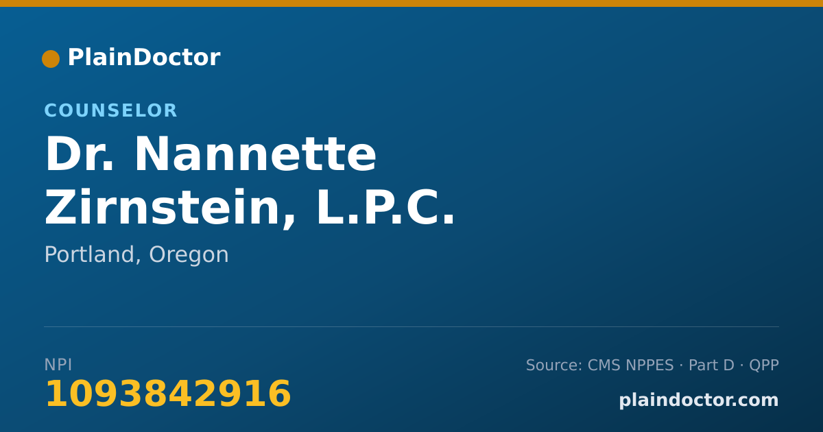 Shareable card for Nannette Zirnstein, L.P.C. - Counselor, Portland, OR