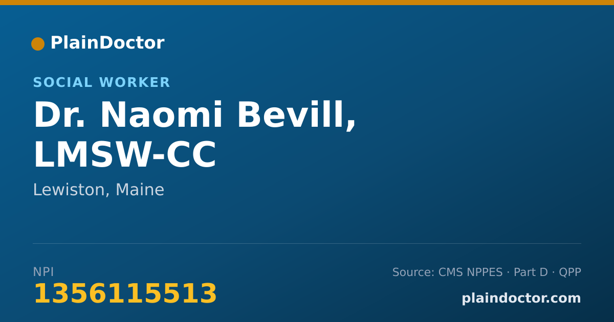 Shareable card for Naomi Bevill, LMSW-CC - Social Worker, Lewiston, ME