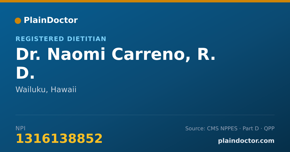 Shareable card for Naomi Carreno, R. D. - Registered Dietitian, Wailuku, HI