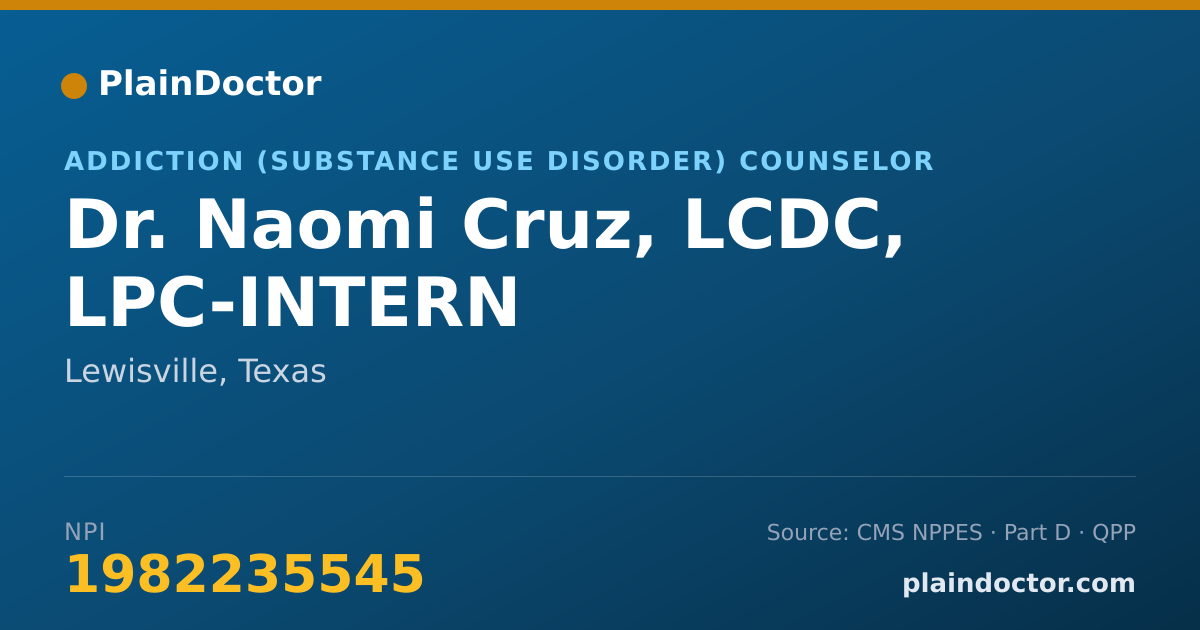 Shareable card for Naomi Cruz, LCDC, LPC-INTERN - Addiction (Substance Use Disorder) Counselor, Lewisville, TX