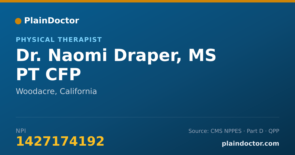 Shareable card for Naomi Draper, MS PT CFP - Physical Therapist, Woodacre, CA