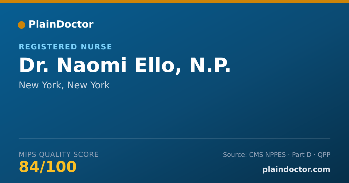 Shareable card for Naomi Ello, N.P. - Registered Nurse, New York, NY