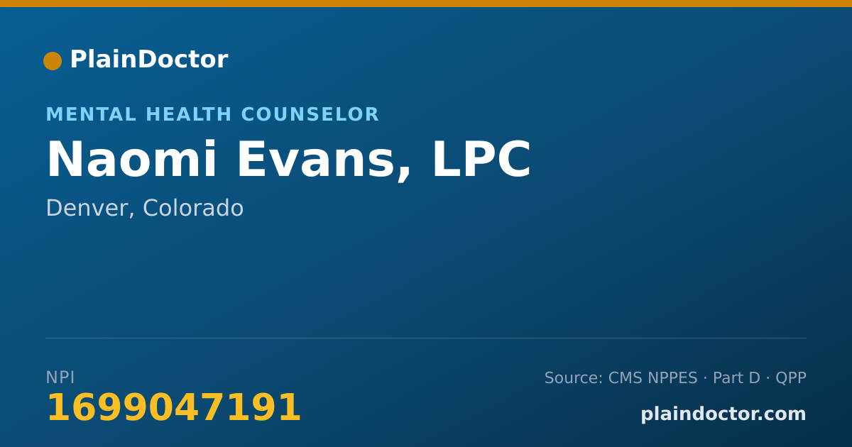 Shareable card for Naomi Evans, LPC - Mental Health Counselor, Denver, CO
