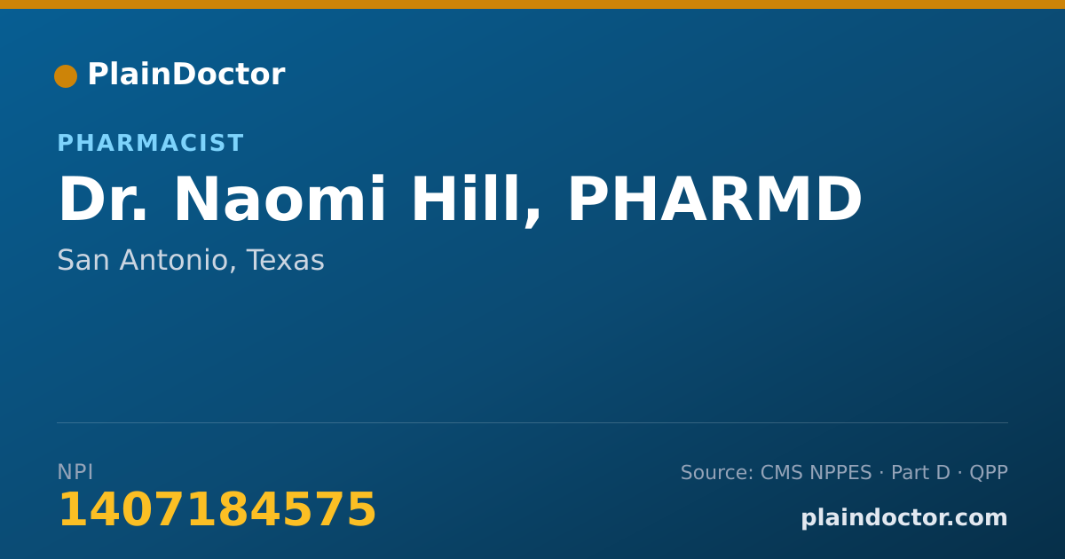 Shareable card for Naomi Hill, PHARMD - Pharmacist, San Antonio, TX