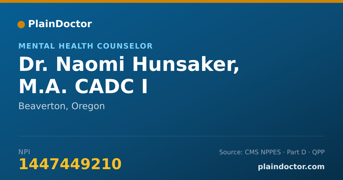 Shareable card for Naomi Hunsaker, M.A. CADC I - Mental Health Counselor, Beaverton, OR