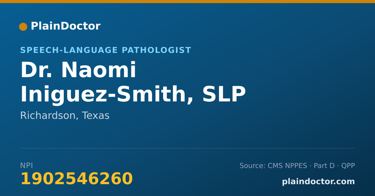 Shareable card for Naomi Iniguez-Smith, SLP - Speech-Language Pathologist, Richardson, TX