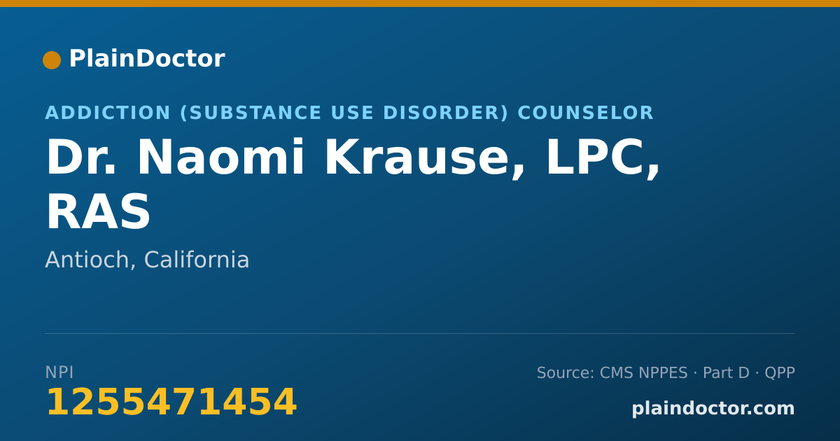 Shareable card for Naomi Krause, LPC, RAS - Addiction (Substance Use Disorder) Counselor, Antioch, CA