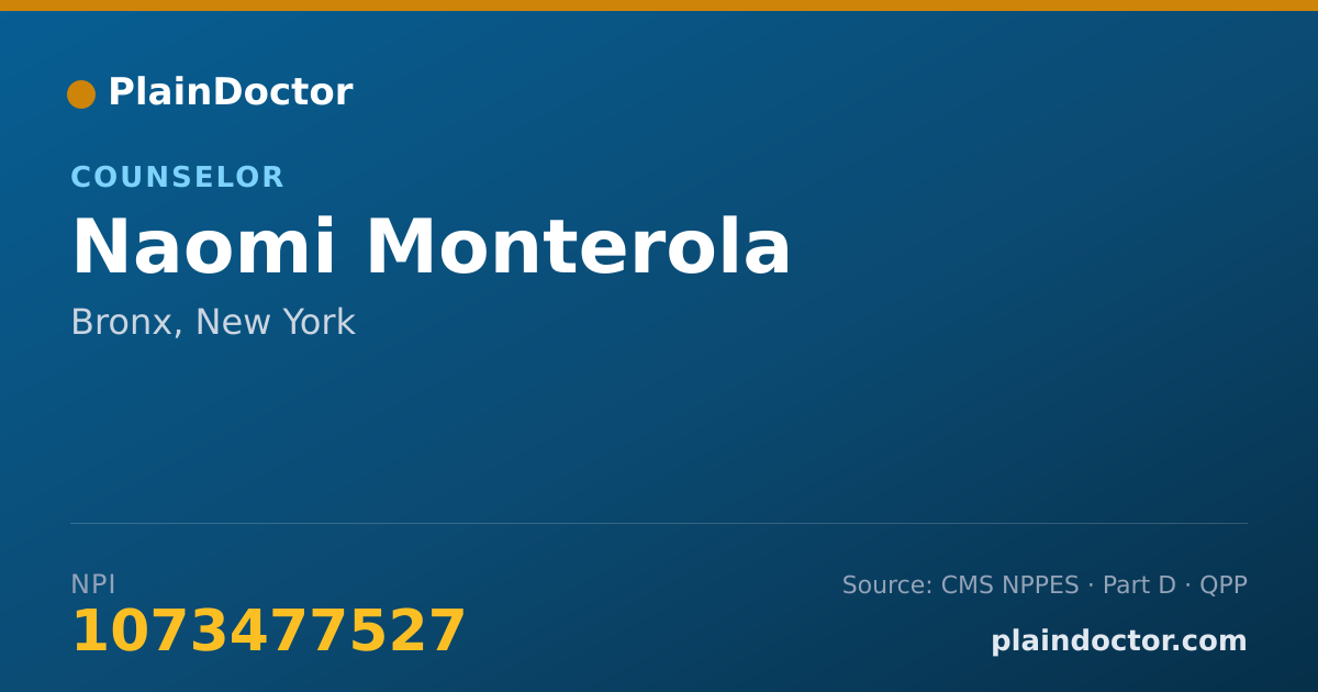 Shareable card for Naomi Monterola - Counselor, Bronx, NY