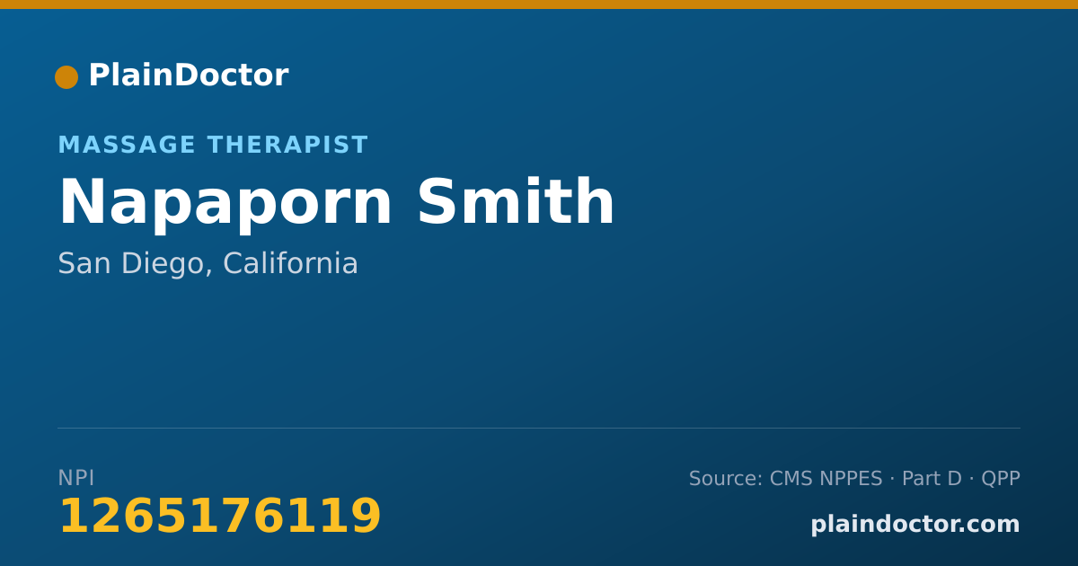 Shareable card for Napaporn Smith - Massage Therapist, San Diego, CA