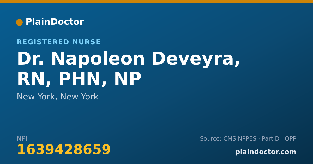 Shareable card for Napoleon Deveyra, RN, PHN, NP - Registered Nurse, New York, NY