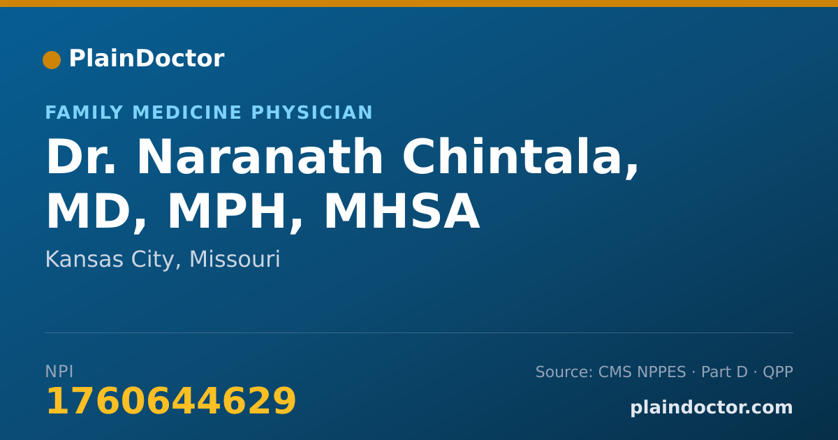 Shareable card for Naranath Chintala, MD, MPH, MHSA - Family Medicine Physician, Kansas City, MO