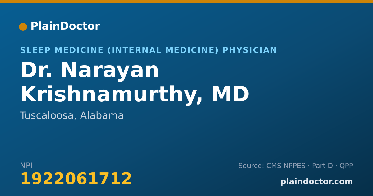 Shareable card for Narayan Krishnamurthy, MD - Pulmonary Disease Physician, Tuscaloosa, AL