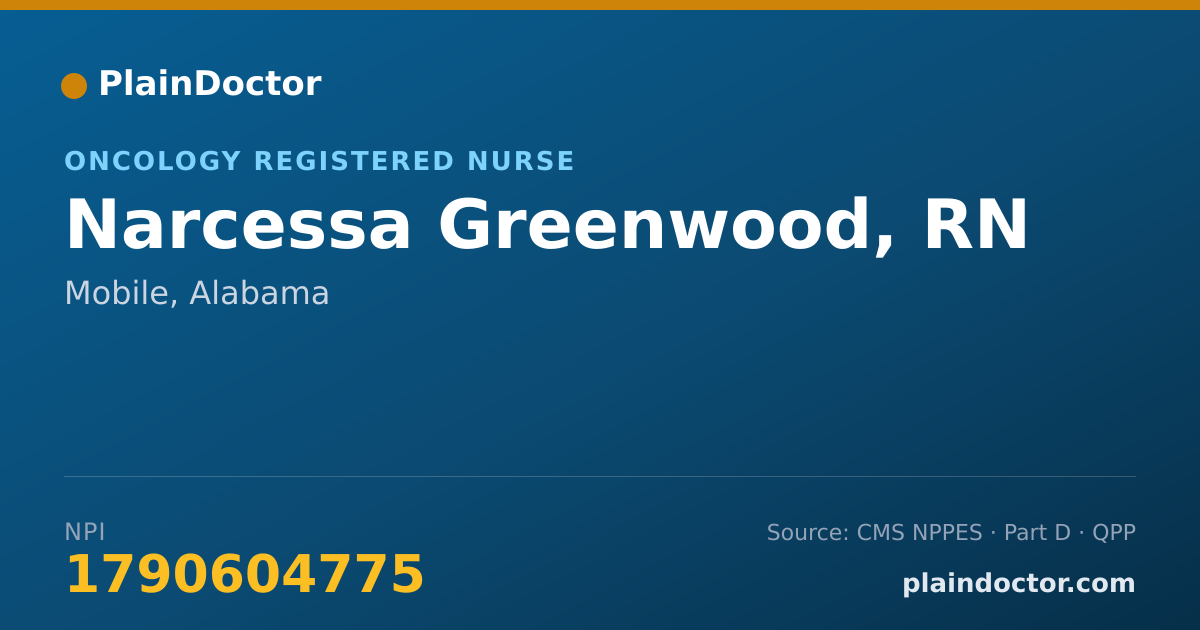 Shareable card for Narcessa Greenwood, RN - Oncology Registered Nurse, Mobile, AL