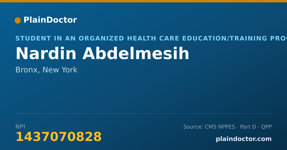 Shareable card for Nardin Abdelmesih - Student in an Organized Health Care Education/Training Program, Bronx, NY