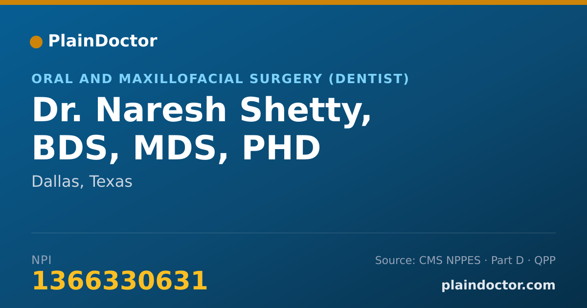 Shareable card for Naresh Shetty, BDS, MDS, PHD - Oral and Maxillofacial Surgery (Dentist), Dallas, TX