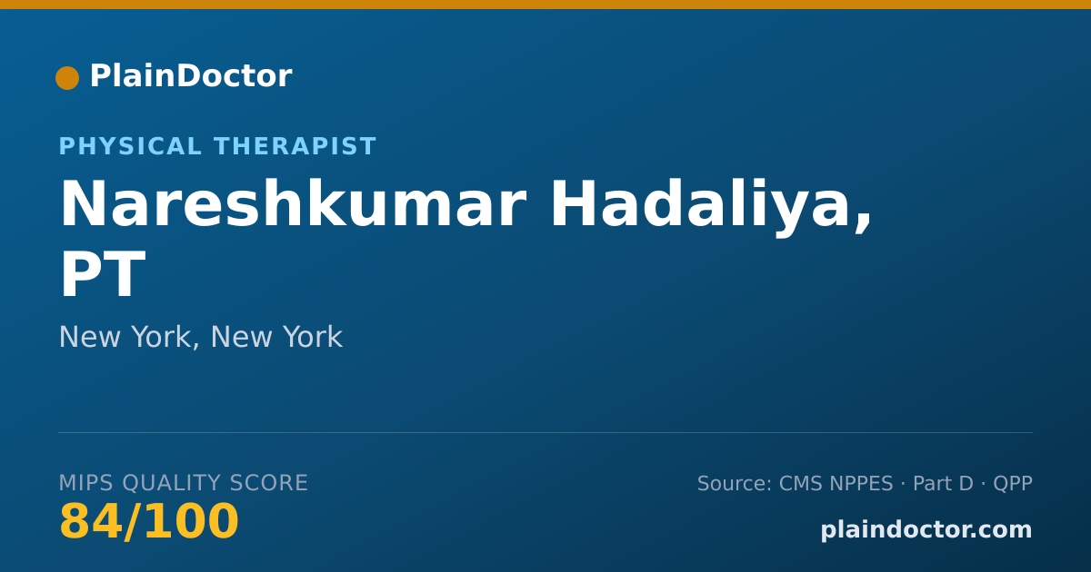 Shareable card for Nareshkumar Hadaliya, PT - Physical Therapy Assistant, New York, NY