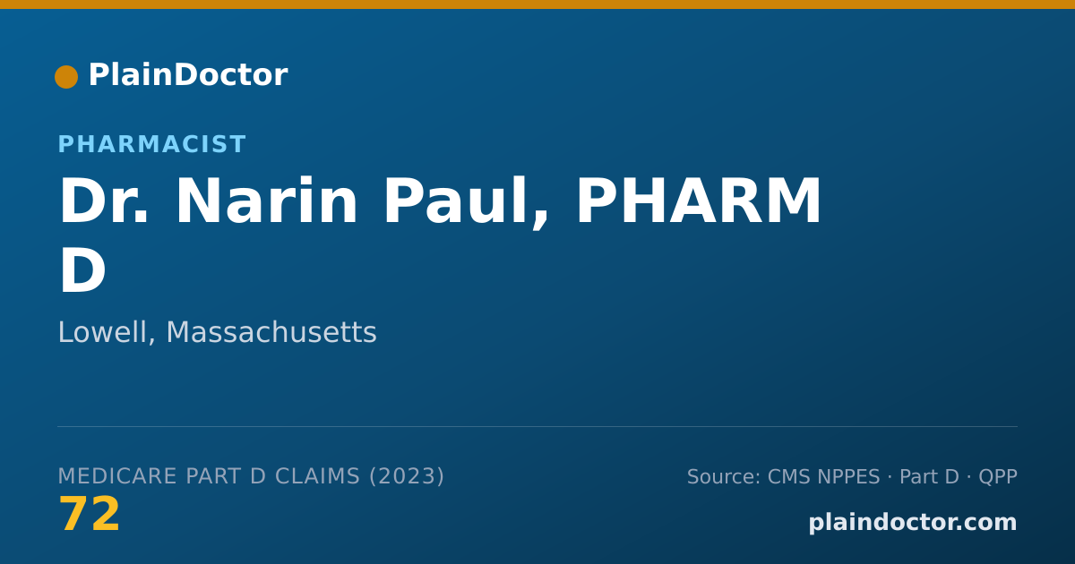 Shareable card for Narin Paul, PHARM D - Pharmacist, Lowell, MA