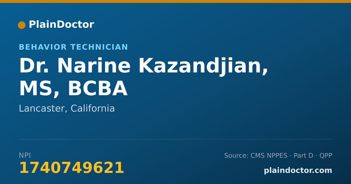 Shareable card for Narine Kazandjian, MS, BCBA - Behavior Technician, Lancaster, CA