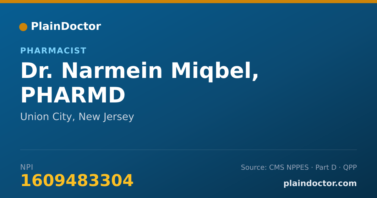 Shareable card for Narmein Miqbel, PHARMD - Pharmacist, Union City, NJ