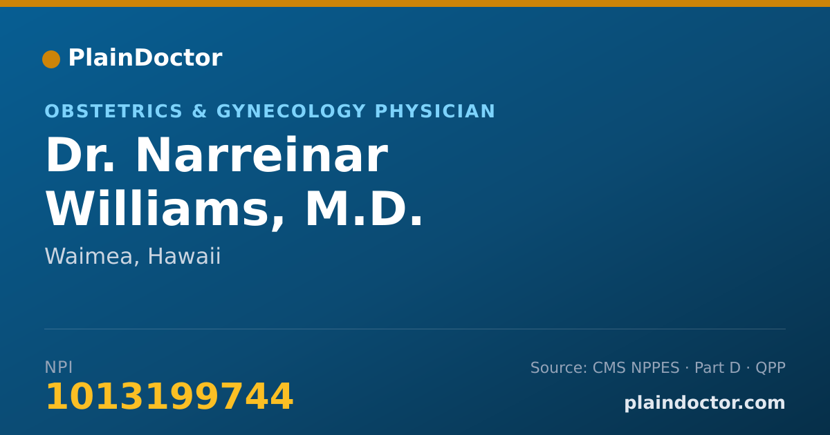 Shareable card for Narreinar Williams, M.D. - Obstetrics & Gynecology Physician, Waimea, HI