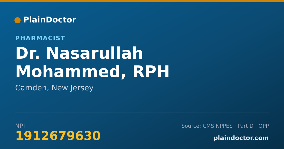 Shareable card for Nasarullah Mohammed, RPH - Pharmacist, Camden, NJ