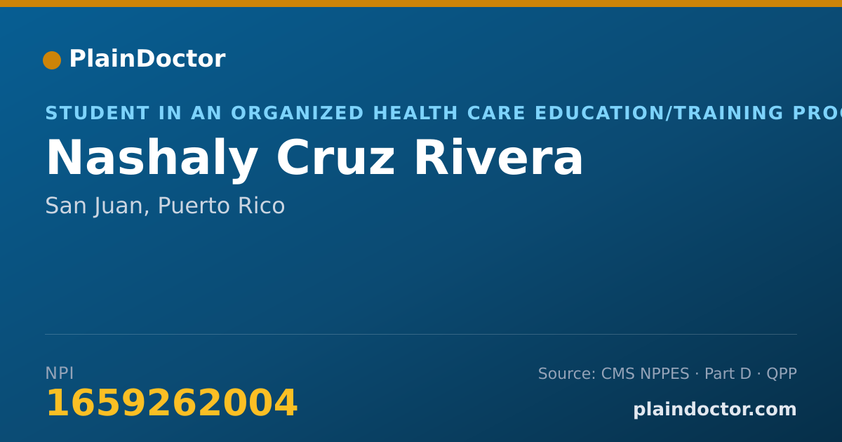 Shareable card for Nashaly Cruz Rivera - Student in an Organized Health Care Education/Training Program, San Juan, PR