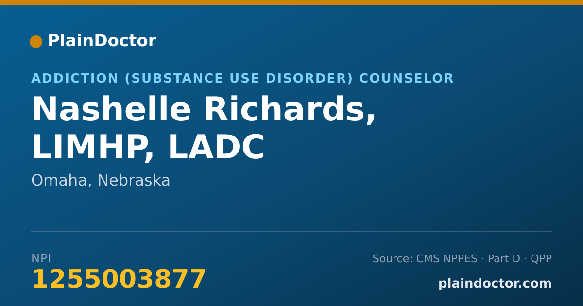 Shareable card for Nashelle Richards, LIMHP, LADC - Addiction (Substance Use Disorder) Counselor, Omaha, NE