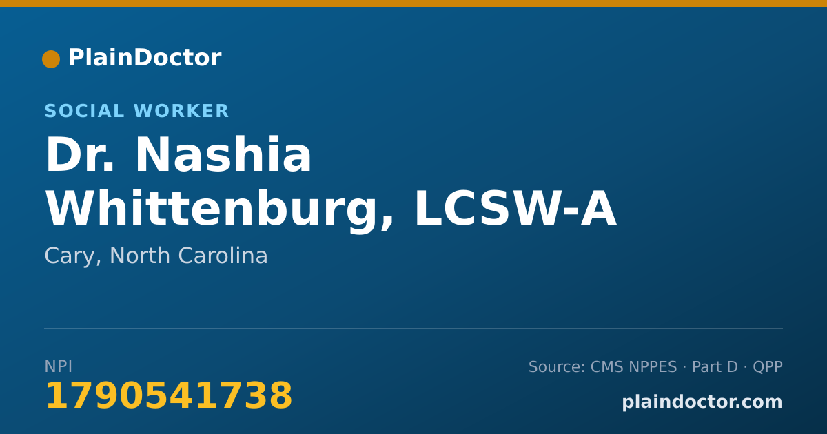 Shareable card for Nashia Whittenburg, LCSW-A - Social Worker, Cary, NC