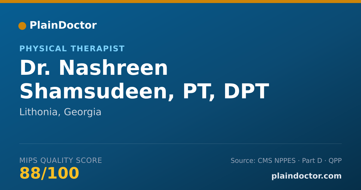 Shareable card for Nashreen Shamsudeen, PT, DPT - Physical Therapist, Lithonia, GA