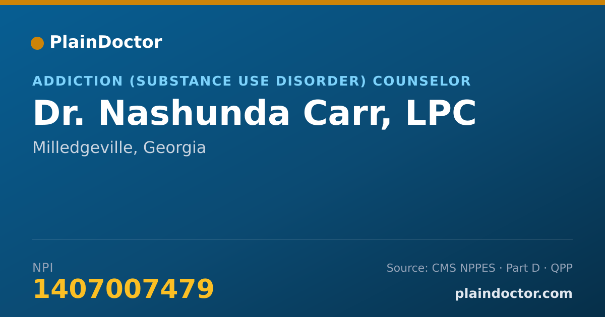 Shareable card for Nashunda Carr, LPC - Addiction (Substance Use Disorder) Counselor, Milledgeville, GA