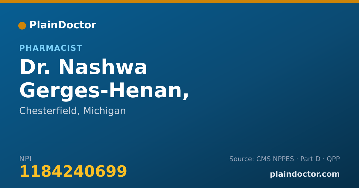 Shareable card for Nashwa Gerges-Henan, PHARMACIST - Pharmacist, Chesterfield, MI