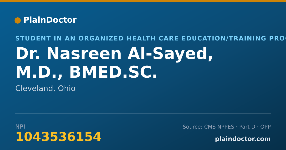 Shareable card for Nasreen Al-Sayed, M.D., BMED.SC. - Student in an Organized Health Care Education/Training Program, Cleveland, OH
