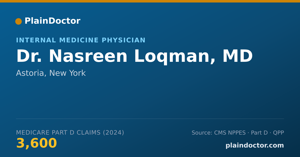 Shareable card for Nasreen Loqman, MD - Geriatric Medicine (Internal Medicine) Physician, Astoria, NY