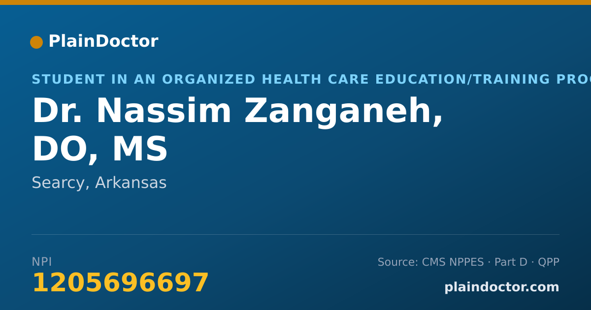 Shareable card for Nassim Zanganeh, DO, MS - Student in an Organized Health Care Education/Training Program, Searcy, AR