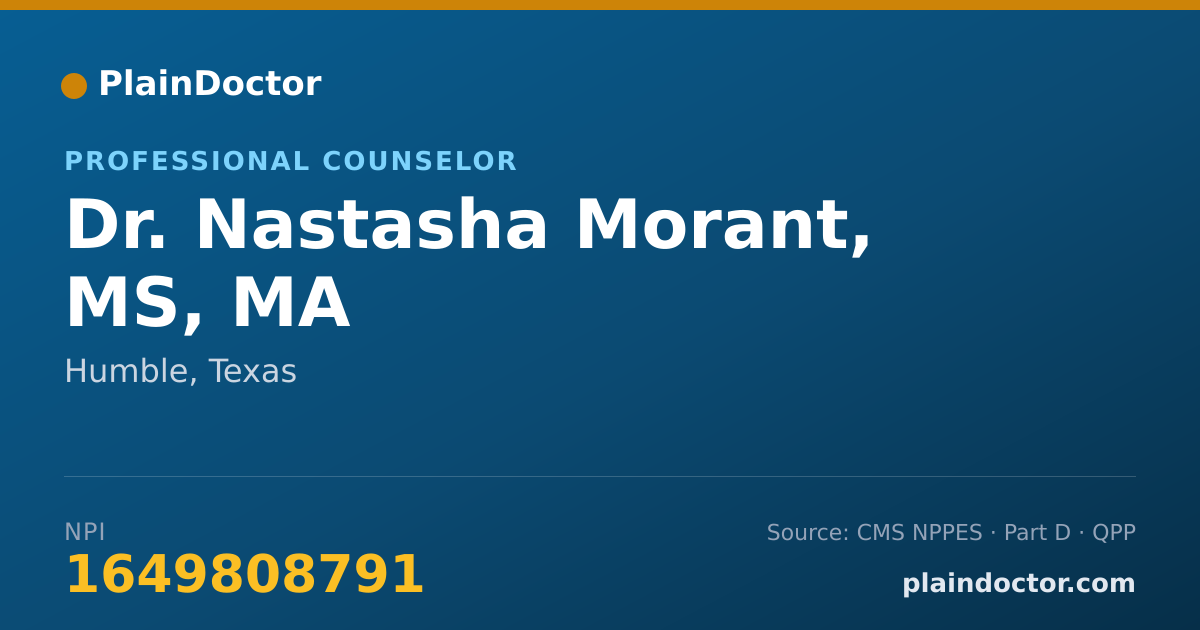 Shareable card for Nastasha Morant, MS, MA - Professional Counselor, Humble, TX