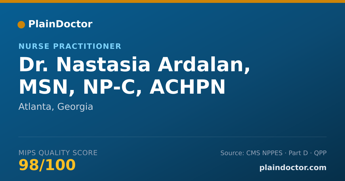 Shareable card for Nastasia Ardalan, MSN, NP-C, ACHPN - Nurse Practitioner, Atlanta, GA