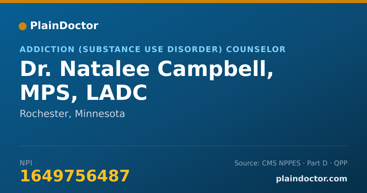 Shareable card for Natalee Campbell, MPS, LADC - Addiction (Substance Use Disorder) Counselor, Rochester, MN