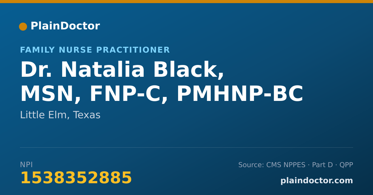 Shareable card for Natalia Black, MSN, FNP-C, PMHNP-BC - Family Nurse Practitioner, Little Elm, TX