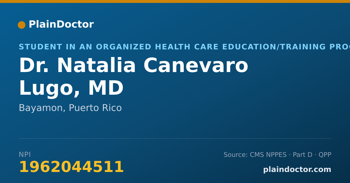 Shareable card for Natalia Canevaro Lugo, MD - Student in an Organized Health Care Education/Training Program, Bayamon, PR
